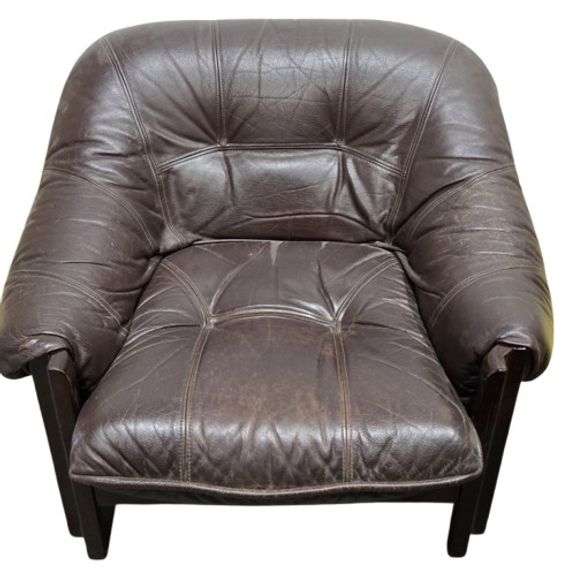 Dark Brown Leather Style Armchair