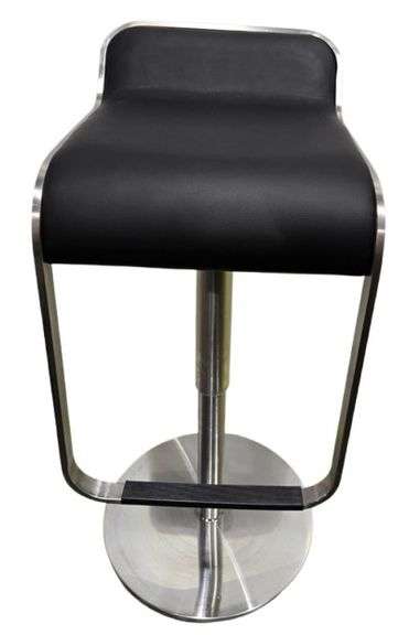 Black Faux Leather / Brushed Steel Bar Stool