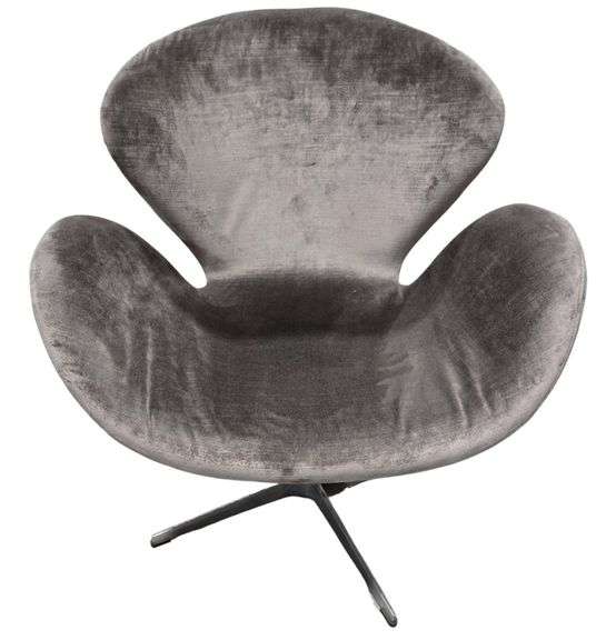 Grey Velvet Swan Style Swivel Chair