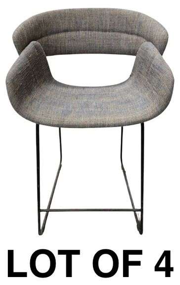 Lot of 4 Grey Fabric Scoop Seat Bar Stools