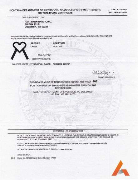 Montana Registered Livestock Brand, Cattle: Right Hip