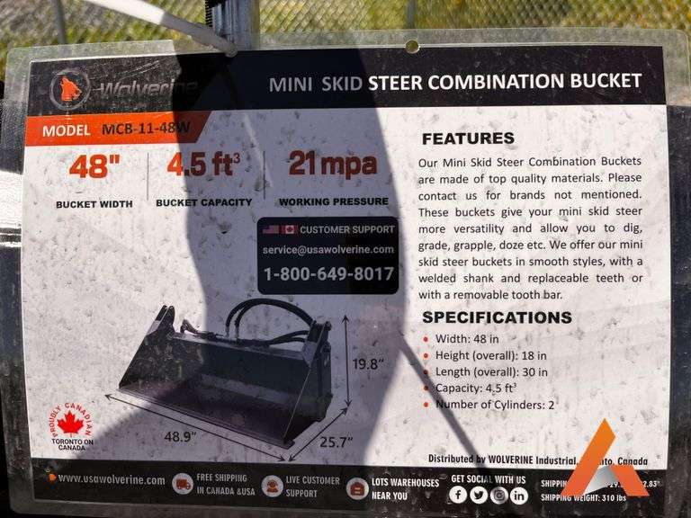 Unused 2025 Mini Skid Steer Combination Bucket, 48"