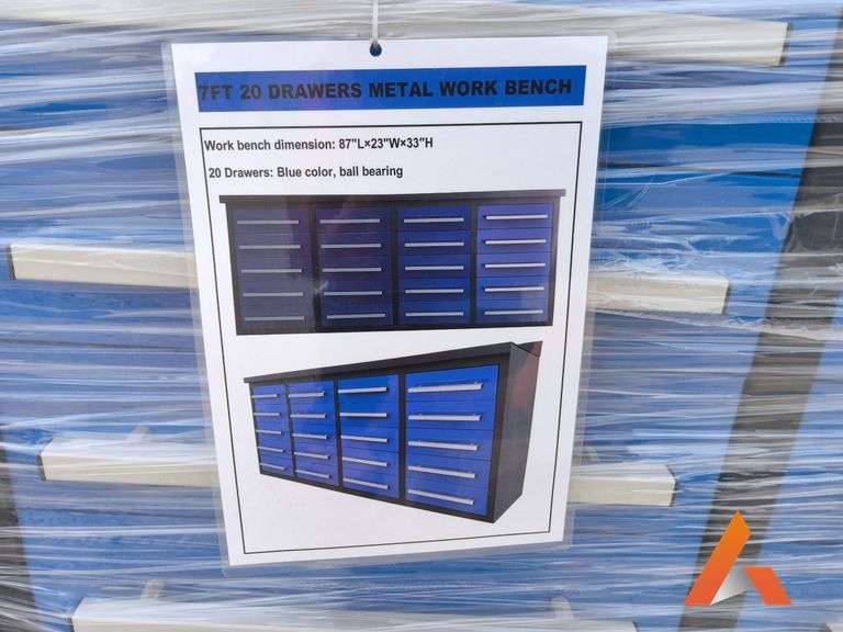 7' 20 Drawer Metal Work Bench