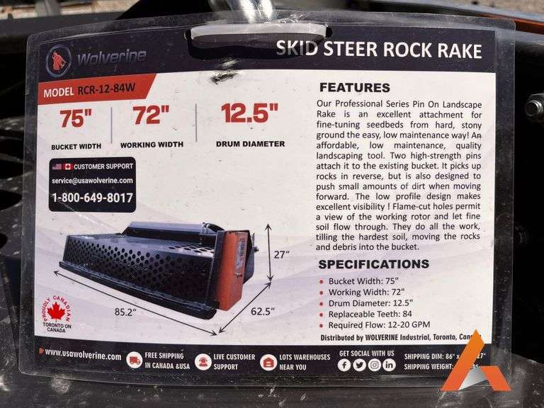 Unused 2025 Skid Steer Rock Rake Attachment