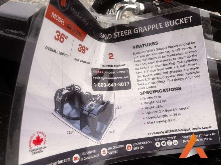 Unused 2025 Skid Steer Grapple Bucket Attachment 







Width:72 in