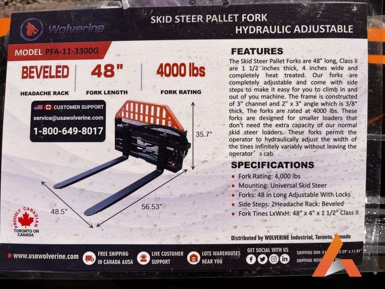 Unused 2025 Pallet Fork Hydraulic Adjustable 







Fork Rating:4,000 lbs