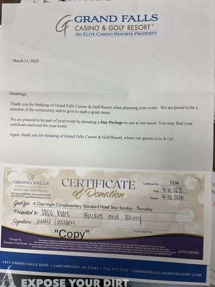 One night stay at Grand Falls Casino