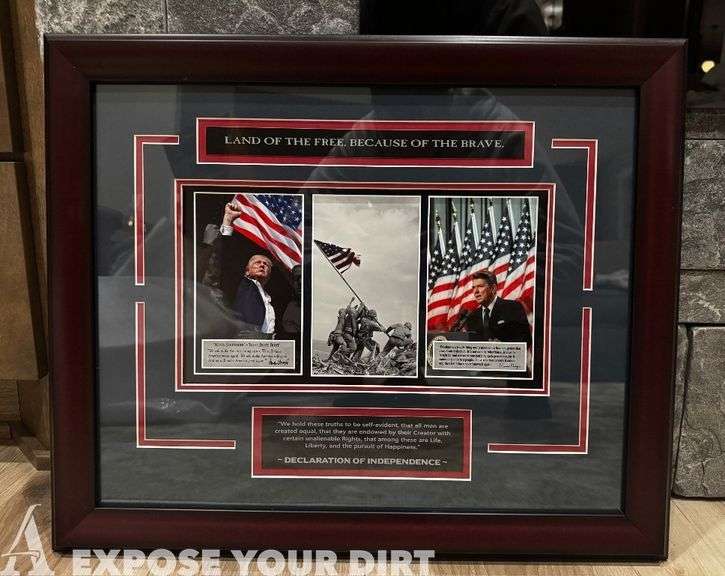 President Trump and President Reagan Stamped Auto Framed Picture