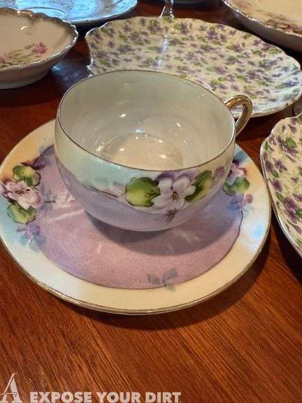 Unique Set of 3 plates, misc plates, 2 champaign glasses, cup & saucer