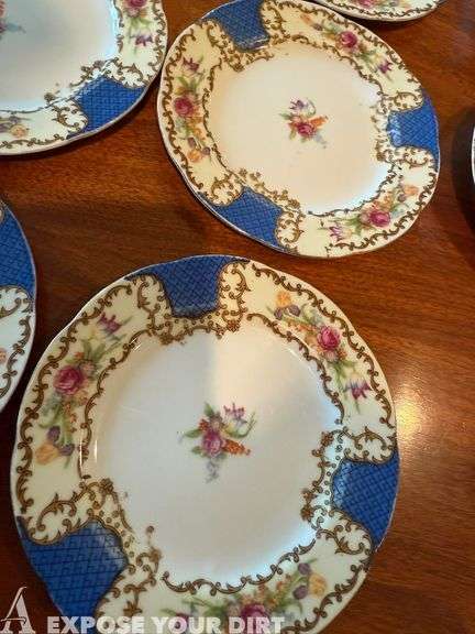 Set of 6 Plates, 4 Champaign Flutes, Jewelry Box, Serving Trays, Figurine, Cup & Saucer