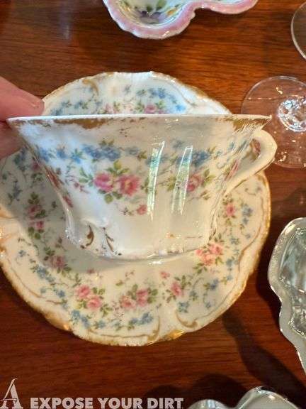Set of 6 Plates, 4 Champaign Flutes, Jewelry Box, Serving Trays, Figurine, Cup & Saucer