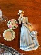 Set of 6 Plates, 4 Champaign Flutes, Jewelry Box, Serving Trays, Figurine, Cup & Saucer