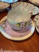 Unique Set of 3 plates, misc plates, 2 champaign glasses, cup & saucer