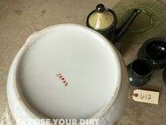 Coffee SErving Set, Butter Dishes, Tea Pot & Green Glass Plate