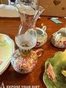 Mini-Lantern, Misc Plates, Sugar Bowl and Creamer Set