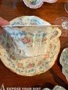 Set of 6 Plates, 4 Champaign Flutes, Jewelry Box, Serving Trays, Figurine, Cup & Saucer