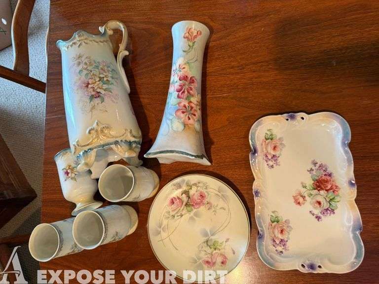Misc China: Pitcher, Vase, Cups & Plates