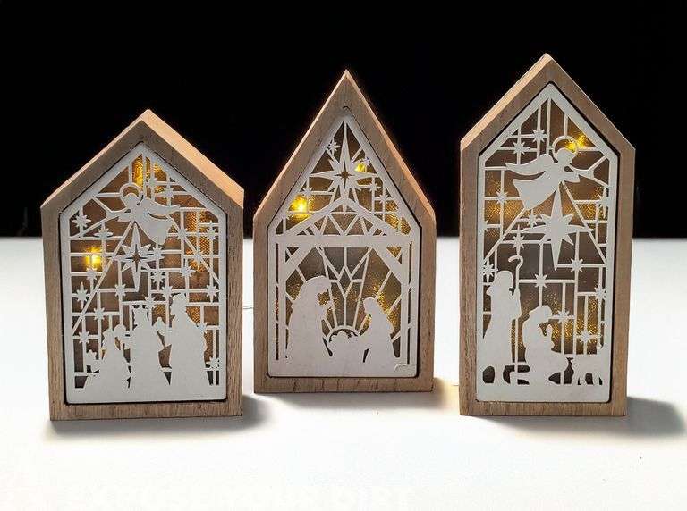 Unique LED Wooden Nativity Scene Set