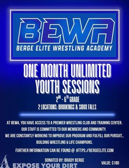 BERGE ELITE WRESTLING ACADEMY: 1 month Youth Unlimited Wrestling Membership