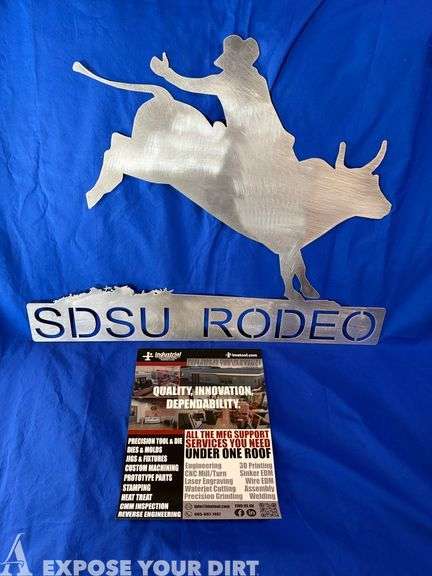 Decorative metal SDSU Rodeo bull rider artwork