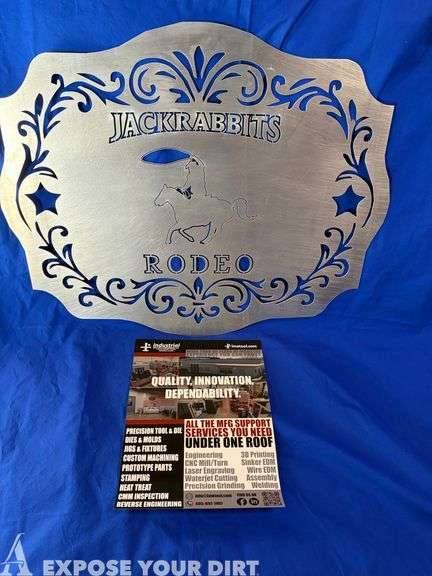 Decorative metal SDSU Rodeo buckle artwork