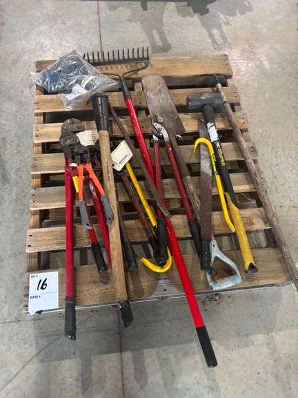 BOLT CUTTERS, RAKE, SHOVEL, SLEDGEHAMMER, OTHER MISCELLANEOUS ITEMS