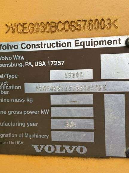 VOLVO G930B ARTICULATING MOTOR GRADER - SER: VCEG930BC0S576003