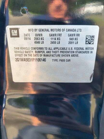 2015 CHEVROLET IMPALA - VIN: 2G1WA5E31F1106146