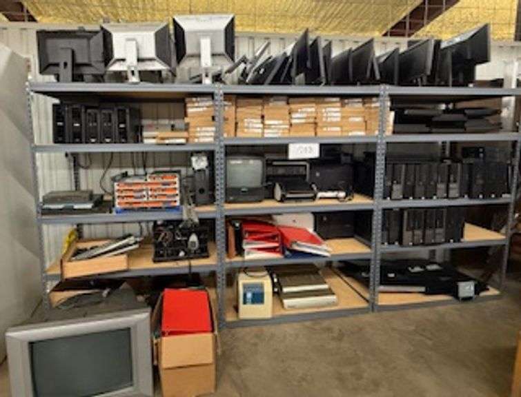 Dell Laptops and desktop computers, monitors, scanner and phones, tv's, miscellaneous equipment, bin