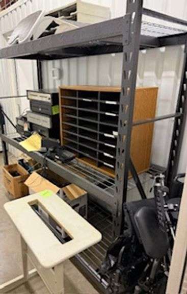 Multiple money till's, wheelchair, filing cubbies, miscellaneous office equipment & keyboards