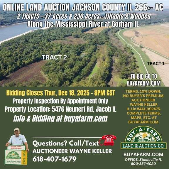 Jackson County IL 266+- Acres / Cropland / Wooded / Hunting / 3029A