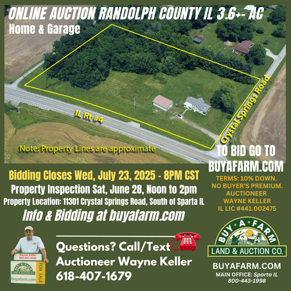 Randolph County IL 3.6 Acres w/Home & Garage / 3009A