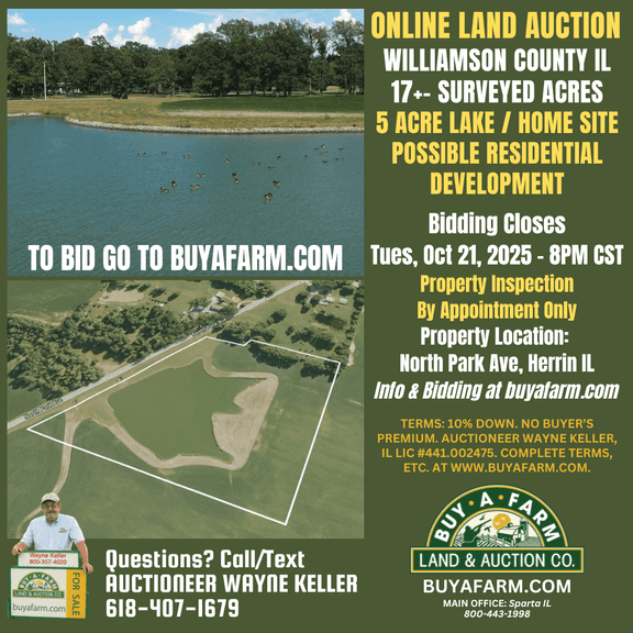 Williamson County IL 17+- Acres / Herrin / Surveyed / Lake / Home Site / Development Potential / 3020A
