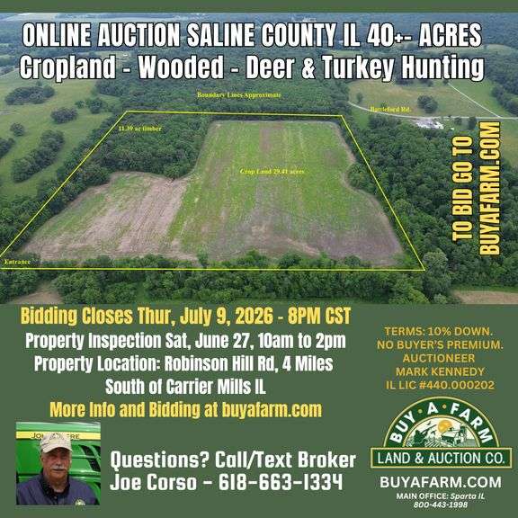 SALINE COUNTY IL 40 AC / CROPLAND / WOODED / HUNTING / 3054A