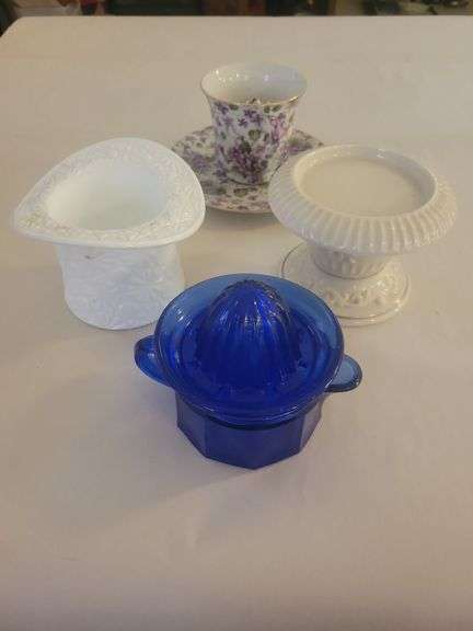 Blue Juicer, Milk Hat, and Pottery