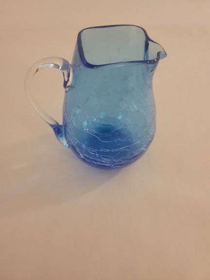 Applied Handle Blown Crackle Pitcher