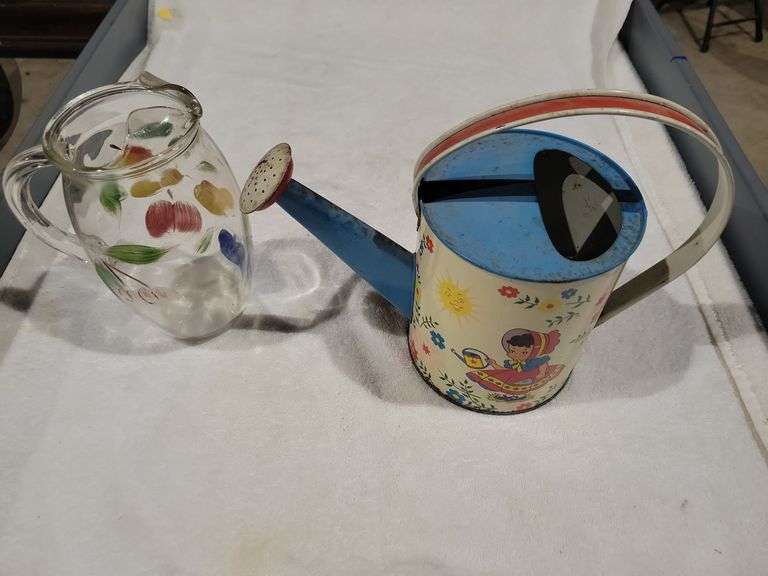 Hand Painted Pitcher and Sprinkle Can