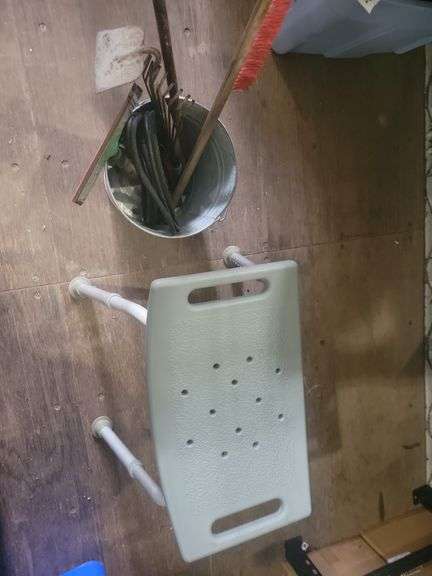 Galvanized Bucket, Tools, and Stool