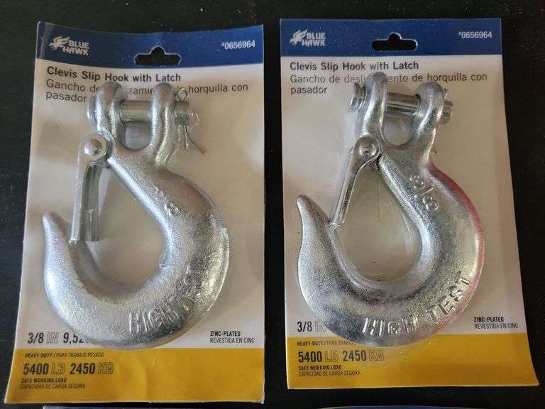 Pair 3/8" Clevis Slip Hooks w/ Latch 5400lb. Cap