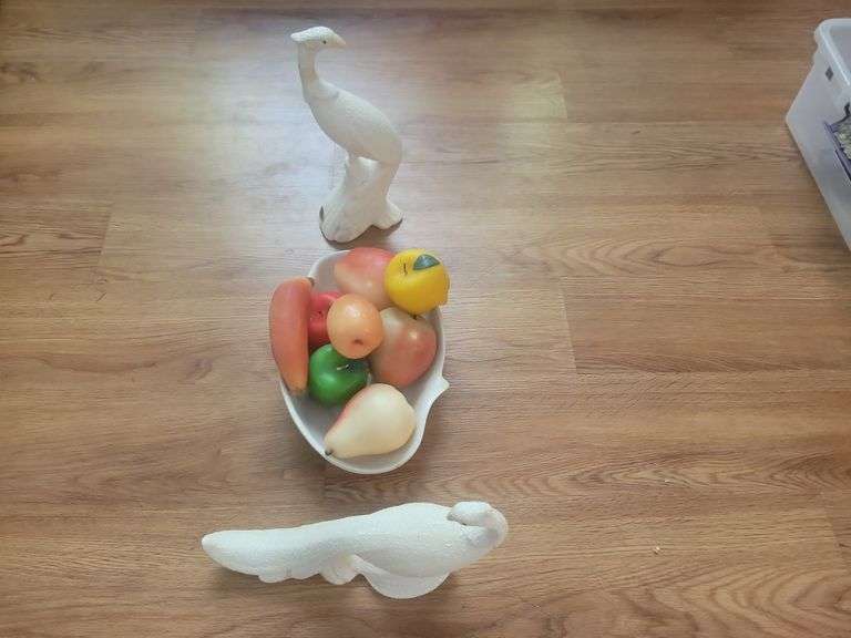 MCM Peacock Buffet Set w/ Wax Fruit Candles (one bird is Broken And Repaired)