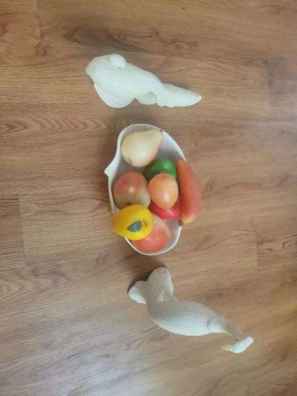 MCM Peacock Buffet Set w/ Wax Fruit Candles (one bird is Broken And Repaired)