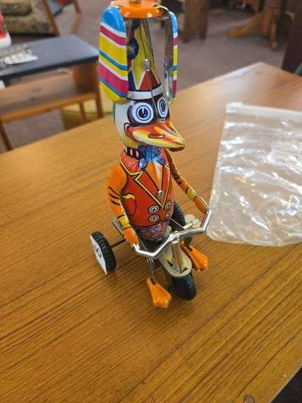 Yellow & Red Tin Toy Xylophone, Wind up Duck