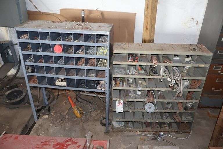 Pair to go - metal parts bin w/ assorted inventory