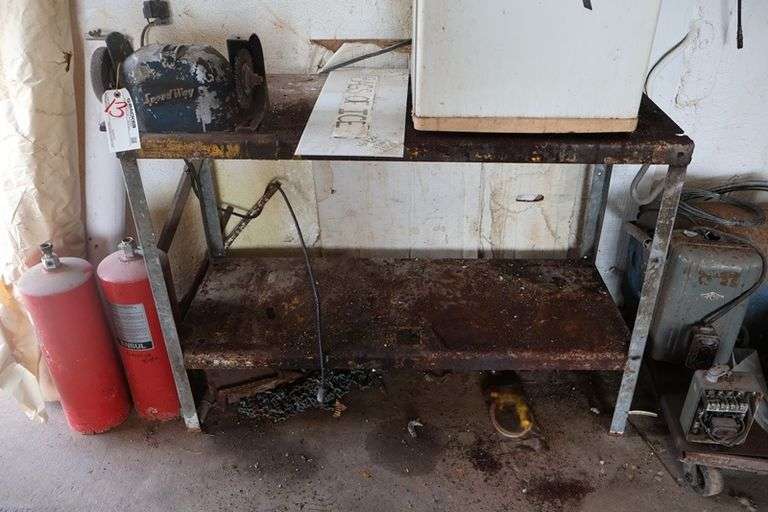 20" x 48" Steel work table w/ Speedway bench grinder