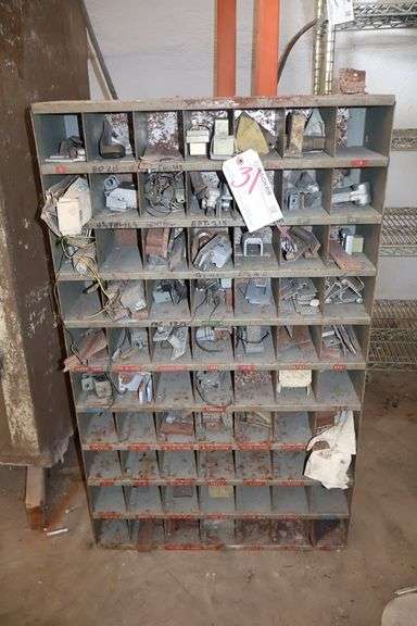 70 Hole parts bin w/ inventory