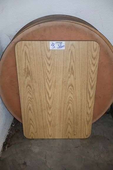 Times 11 - 10) 48" round & 1) 30" x 42" light oak laminate top tables with bases