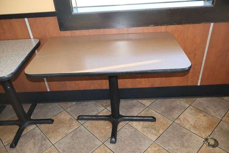 Times 3 - 2) 27" x 42" & 1) 24" x 42" brown laminate top dining tables