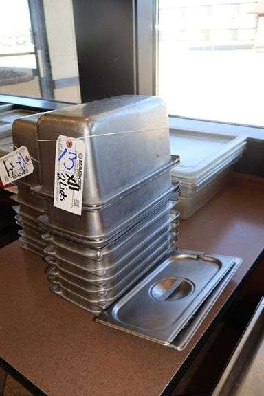 Times 11 - 1/3 x 6" stainless inset pans with 2 lids