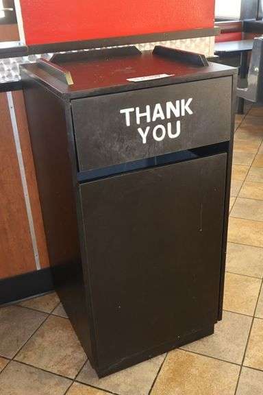 23" x 23" x 45" black wood laminate trash receptacle