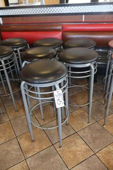 Times 5 - Metal framed black vinyl swivel seat bar stools